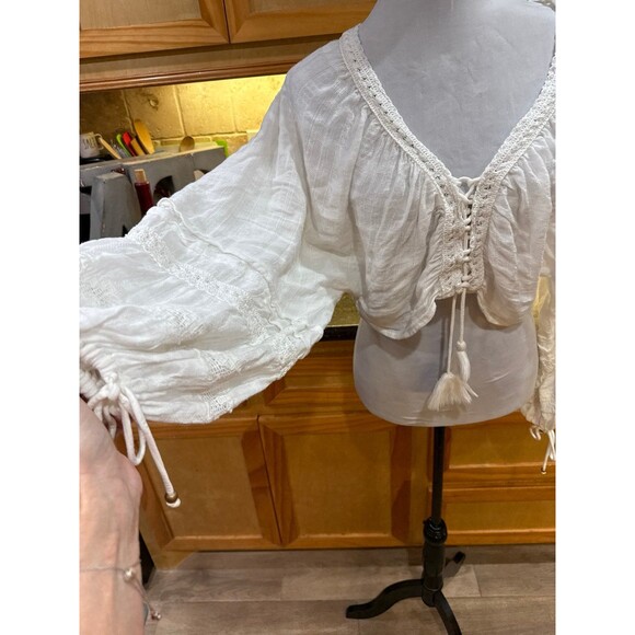 Free People Paloma Boho Chic Flowy Blouse Top XS White EUC - Picture 4 of 7